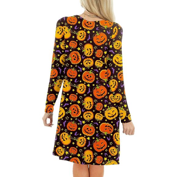 Women Halloween Dress with Pockets Funny Long Sleeve Outfits - Picture 5 of 5
